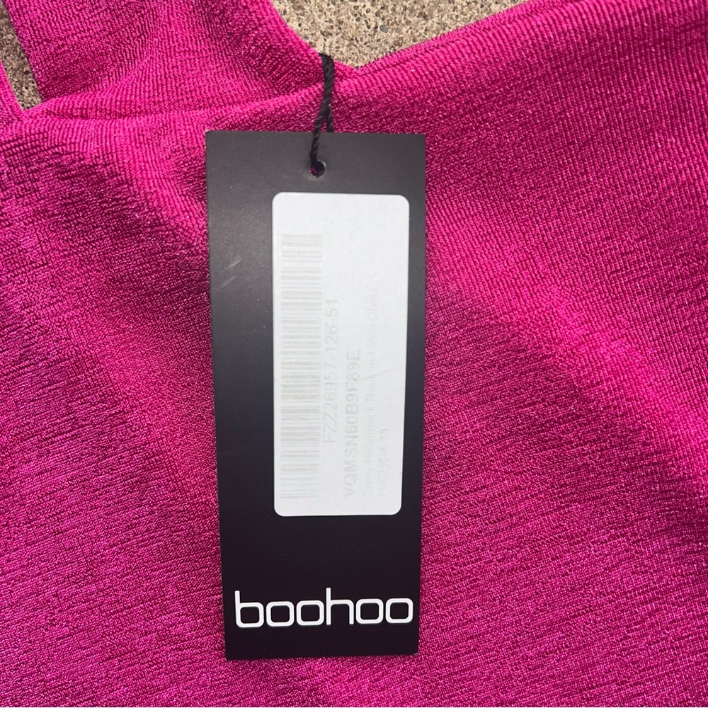 NEW Boohoo Slinky Halter Neck Rouged Mini Dress Size 18 2X Fuchsia NWT - Picture 2 of 4